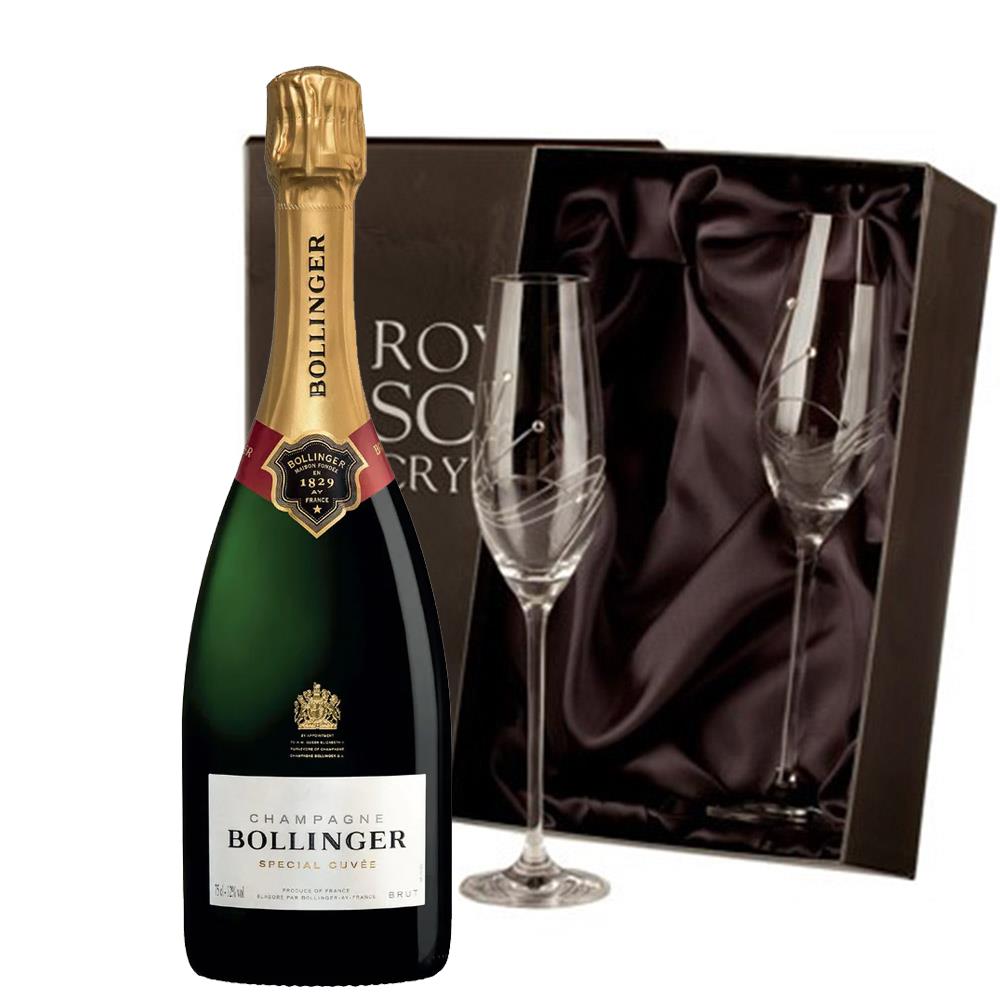 Bollinger Brut Special Cuvee Champagne 75cl With Diamante Crystal Flutes